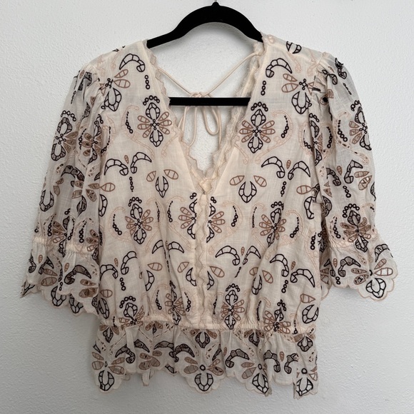 By Anthropologie Eyelet Embroidered Boho Fairycore Blouse - Picture 3 of 9